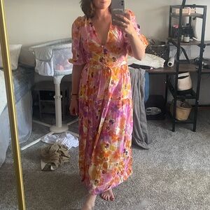 NWT NICHOLAS Celie Basset Floral Linen Blend Midi Dress 8